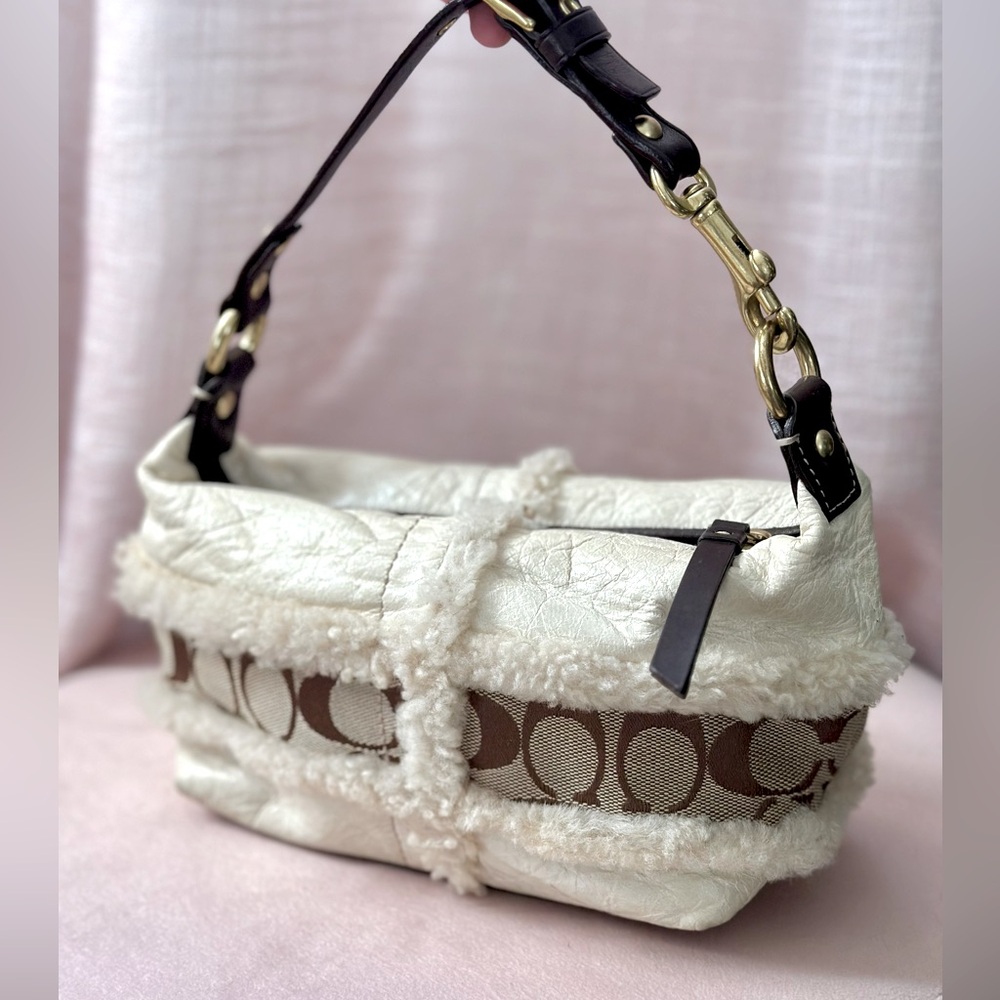 Coach Whiskey Leather and Shearling Mini Bag
